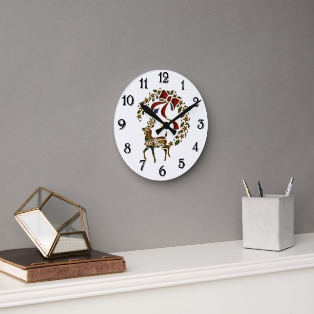 Julrenar och stjärnor rund klocka (Kontor)