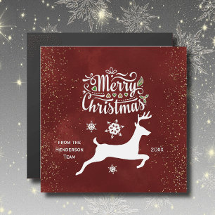 Julrenar på Burgundy Helgdag Card Magnet