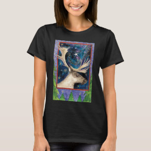 Julrenar på natten med en lysande stjärna t-shirt