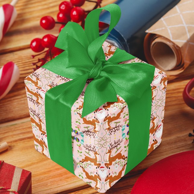 Julrenar Rosa Sömlöst Mönster Presentpapper (Skapare uppladdad)