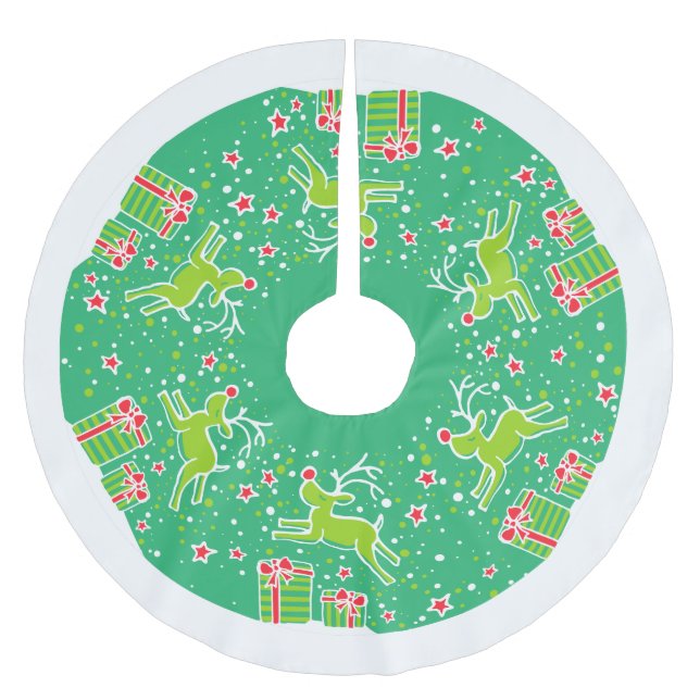 Julrenar som pranserar på gåvor från träd julgransmatta borstad polyester (Framsidan)