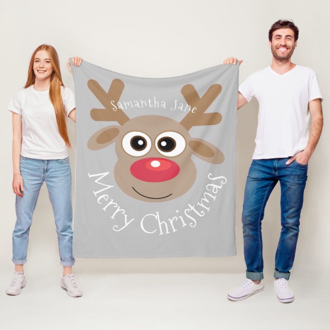 Julrenar Tecknad Namn Cute Grått Fleecefilt (På plats)
