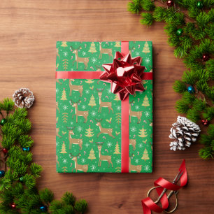 Julrenar under Julafton Träd Grönt Presentpapper
