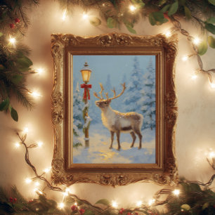 Julrenar Under Lamp Ljus Poster