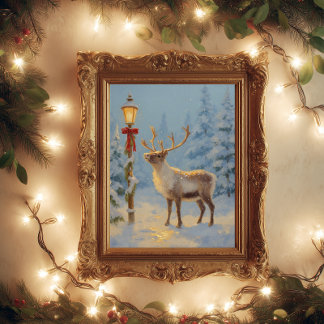 Julrenar Under Lamp Ljus Poster