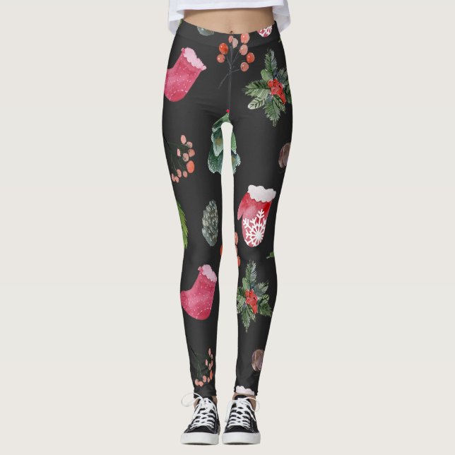 Julrenar: Vattenfärg Sömlös Mönster Leggings (Framsida)