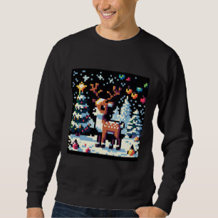 Julrenar Vinter Wonderland Pixel Art Lång Ärmad Tröja
