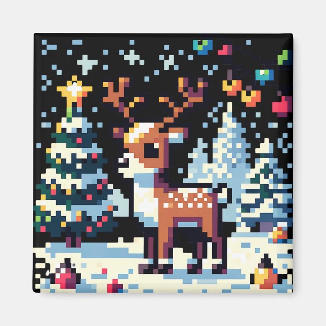 Julrenar Vinter Wonderland Pixel Art Magnet (Framsidan)