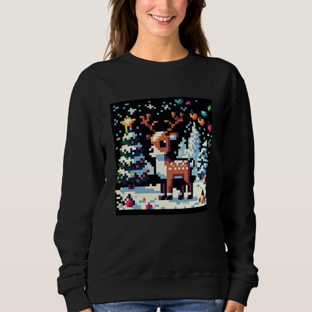 Julrenar Vinter Wonderland Pixel Art T Shirt (Framsida)