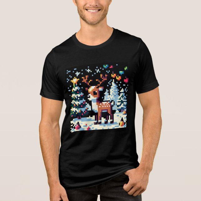 Julrenar Vinter Wonderland Pixel Art T Shirt (Framsida)