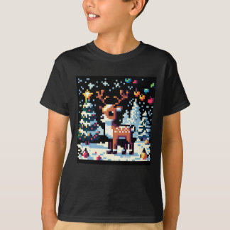 Julrenar Vinter Wonderland Pixel Art T Shirt
