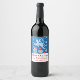 Julrenblå röd anpassningsbar vin-etiketter vinflaska etikett