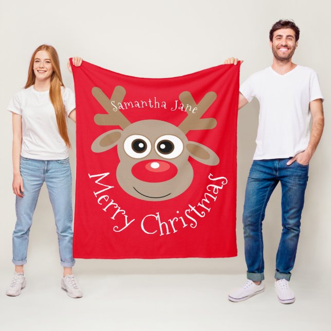 Julrenens Tecknad Namngiven Red Script Ull Fleecefilt (På plats)