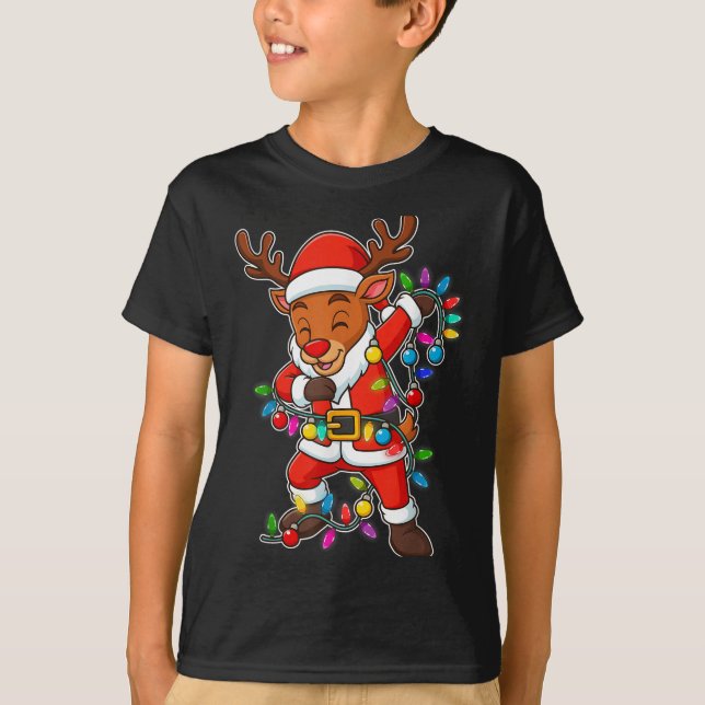 Julrener Dabbing Ljus Santa Julafton för M T Shirt (Framsida)