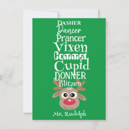 Julrener Rudolph Roligt Cute Grönt Julkort