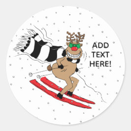 Julrener Skiing Runt Klistermärke