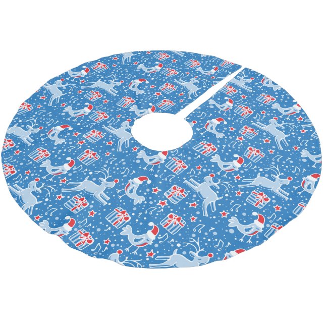 Julrengåvor och fågelblått rödskinn julgransmatta borstad polyester (Vinklad)