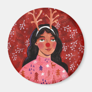 Julrenkvinnor röd magnet