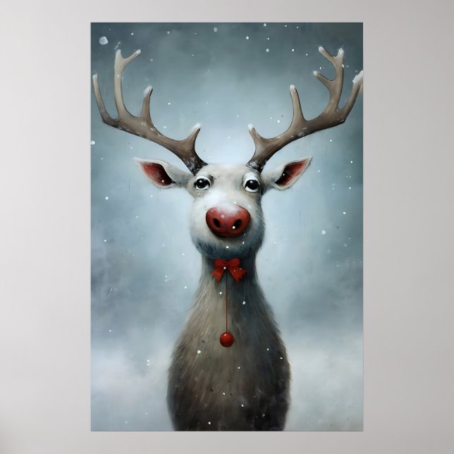 Julrenmålning, rustik vintervägg poster (Framsidan)