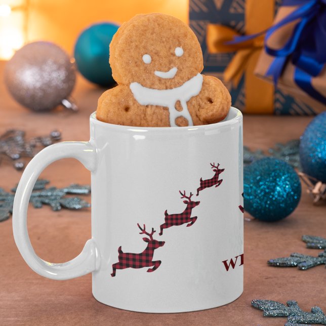 Julrenren Red Black Buffalo Play Check Mugg (Reindeer Festive Mug)