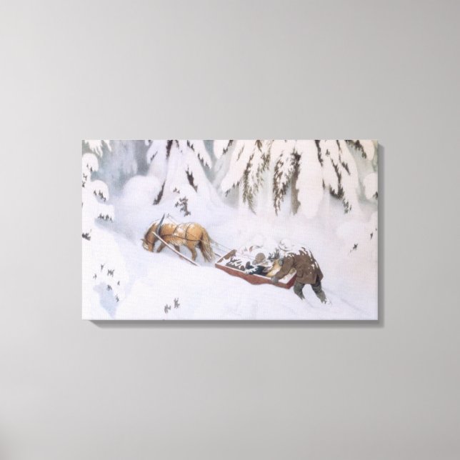 Julresa genom Snö (av Kittelsen) Canvastryck (Framsida)