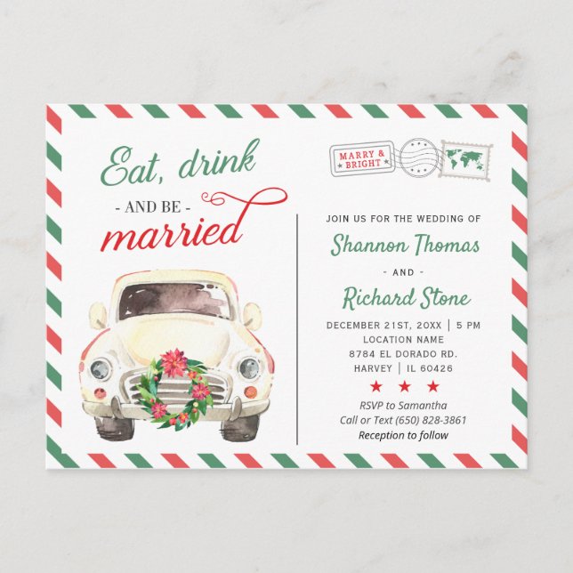 Julresaor Invitation till Rött Bröllop Vykort (Framsida)