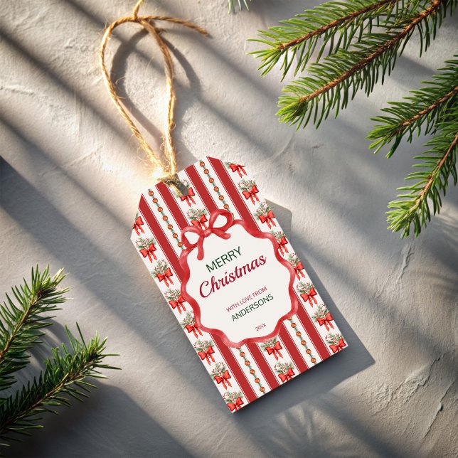 Julretro rand-personligen för barnmilen presentetikett (Christmas retro stripes grandmilenial personalized gift tags monogrammed Christmas gift tags)