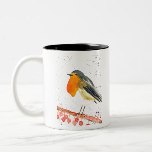 Julrobin Bird Winter Snö Julafton Festive Två-Tonad Mugg