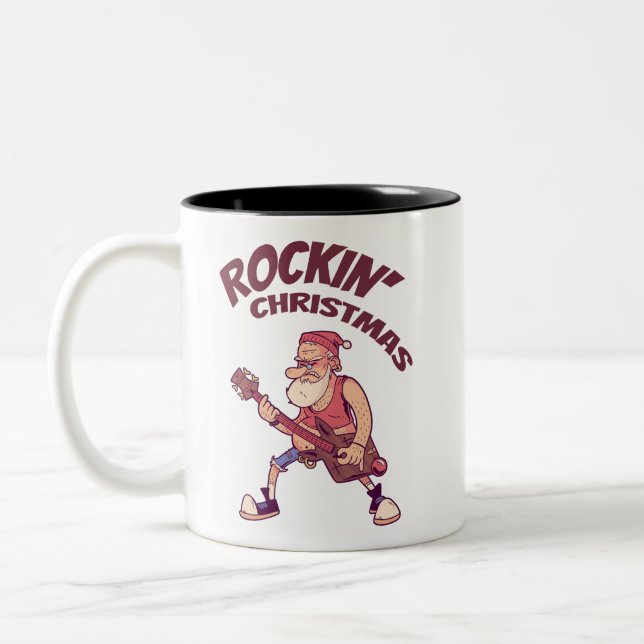 Julrock, Santa rockar med Gitarr Inbjudan Två-Tonad Mugg (Vänster)