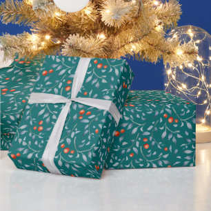 Julröd bär mönster modern elegant teal presentpapper