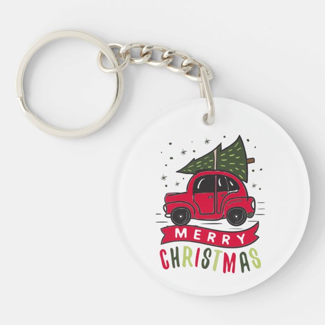 Julröd bil Träd Fesive God Jul Färgrik (Framsidan)
