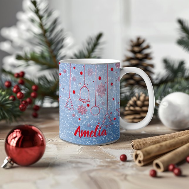 Julröd Boll dekoration blå Klassiskt Mugg (Skapare uppladdad)