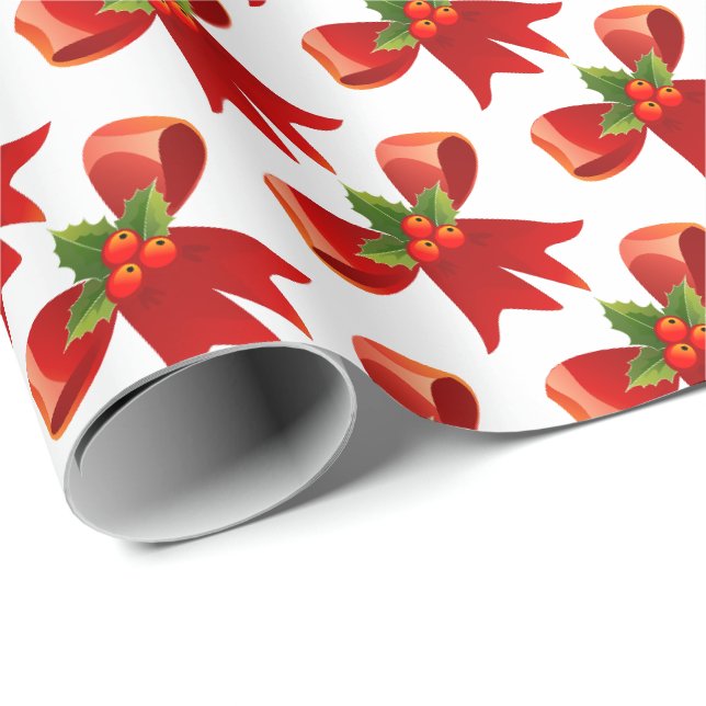 Julröd Bow Holly Presentpapper (Rullad Hörn)