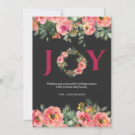 Julröd Glädje Floral Krans Botanisk  Julkort