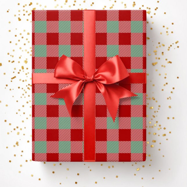 Julröd Grön Buffalo Rutig Mönster Presentpapper (Christmas Red Green Buffalo Plaid Pattern Wrapping Paper)