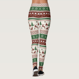 Julröd Grön Champagne Snöflingor Renar Leggings
