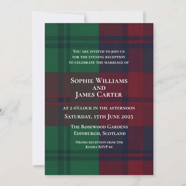 Julröd Grön Tartan Randig Bröllopsinbjudan Inbjudningar (Framsida)