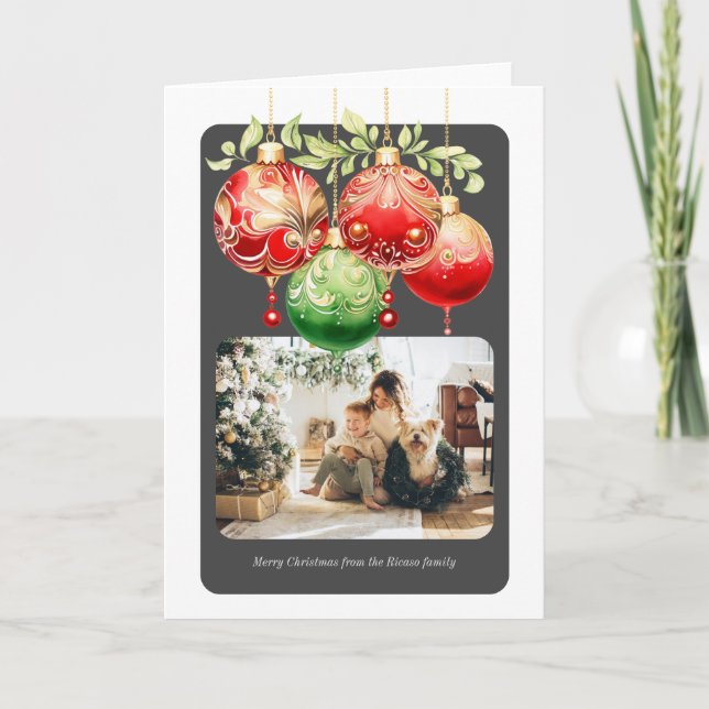 Julröd Gröna Baubles Fotomal Helgkort (Framsida)
