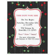 Julröd & gröna paljetter Holiday Party Flyer