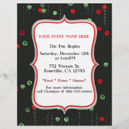 Julröd & gröna paljetter Holiday Party Flyer