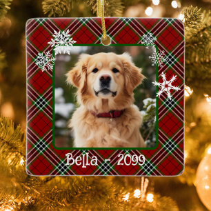 Julröd grönt plaid snöflingor Hund keepsaké Julgransprydnad Keramik