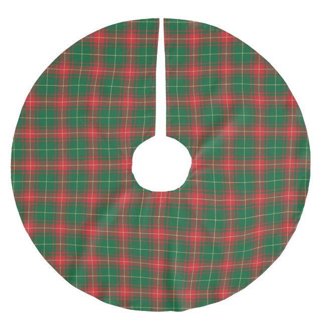 Julröd grönt Rustit tartan plaid mönster Julgransmatta Borstad Polyester (Framsidan)