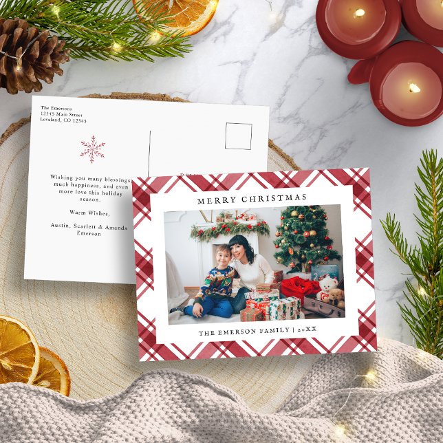 Julröd Karo Helg Vykort (Christmas Red Plaid Holiday Postcard
)