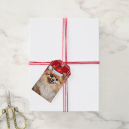 Julröd karoad pommeranian hundälskare jul presentetikett