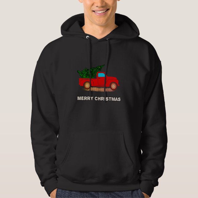 Julröd lastbilsträd för vintersemester hoodie (Framsida)
