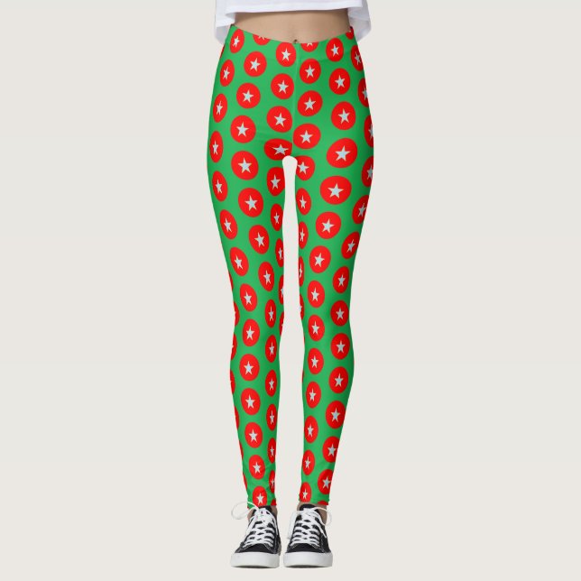 Julröd och grön design leggings (Framsida)