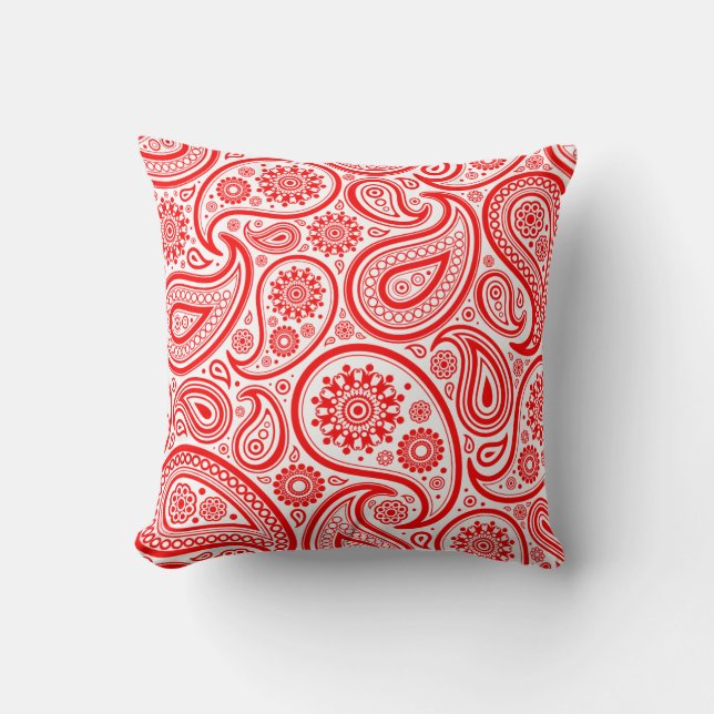 Julröd och vit vintage paisley-mönster kudde (Framsida)