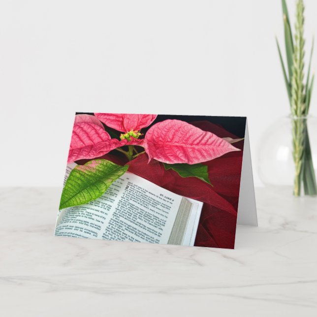 Julröd poinsettia blomma Bible Helgkort (Framsida)
