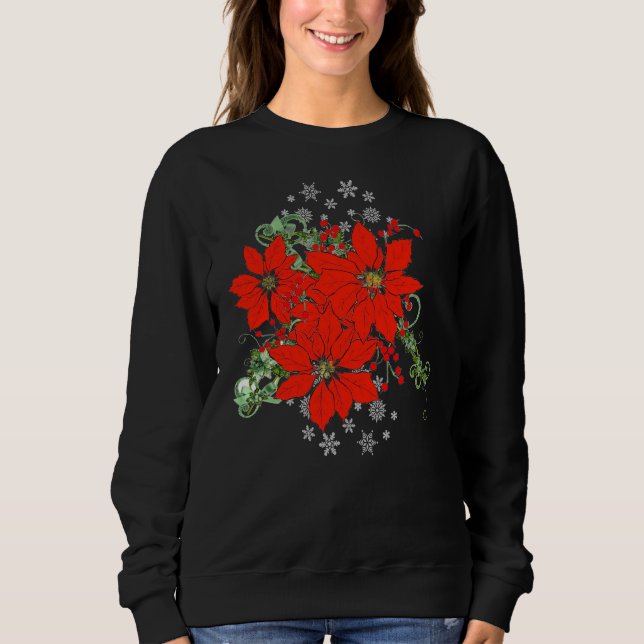 Julröd Poinsettia-blomma  T Shirt (Framsida)