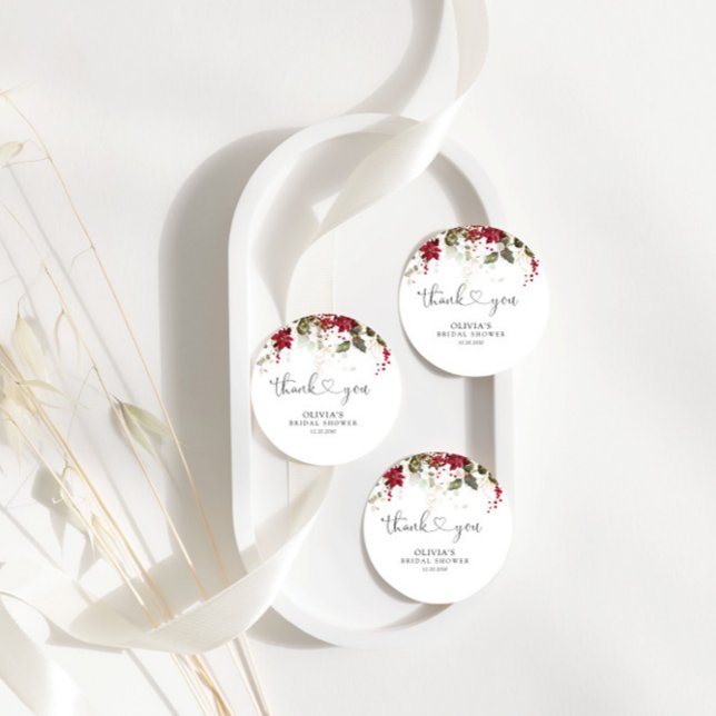 Julröd Poinsettia Bröllopsdusch Presentkort Gåvor Etiketter (Skapare uppladdad)